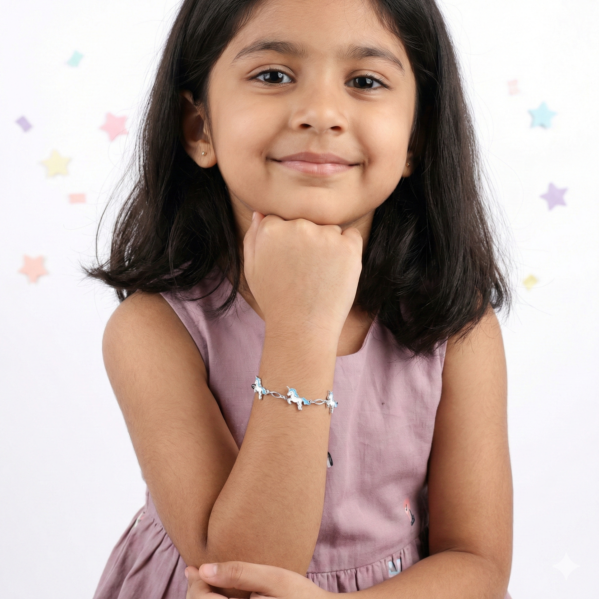 Silver Blue Unicorn Kids Bracelet