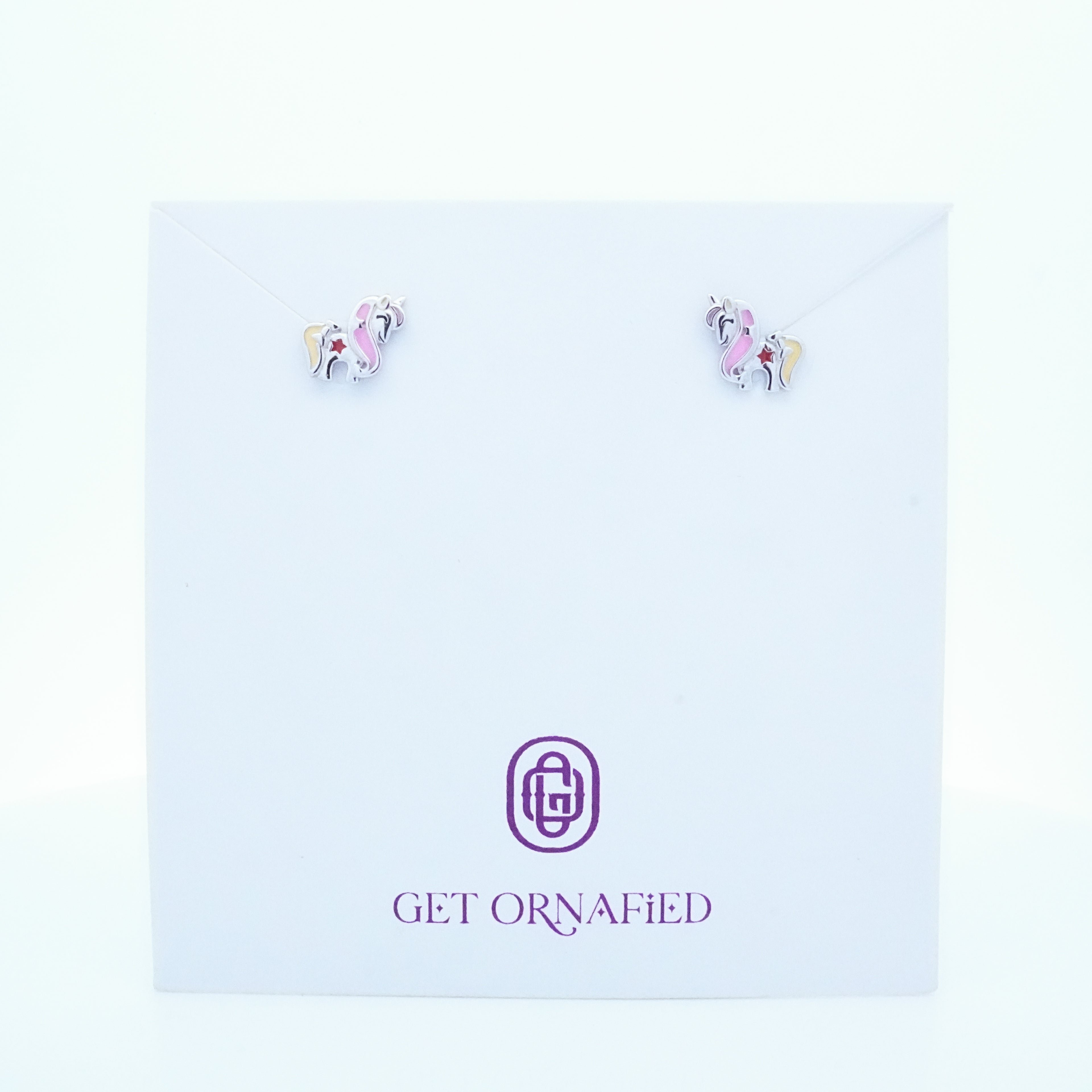 Silver Pink Yellow Unicorn Kids Earrings
