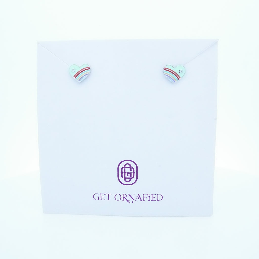 Silver Green Enamle Heart Kids Earrings