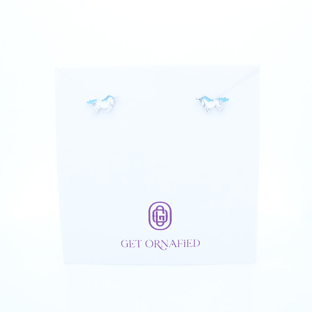 Silver Blue Unicorn Kids Earrings