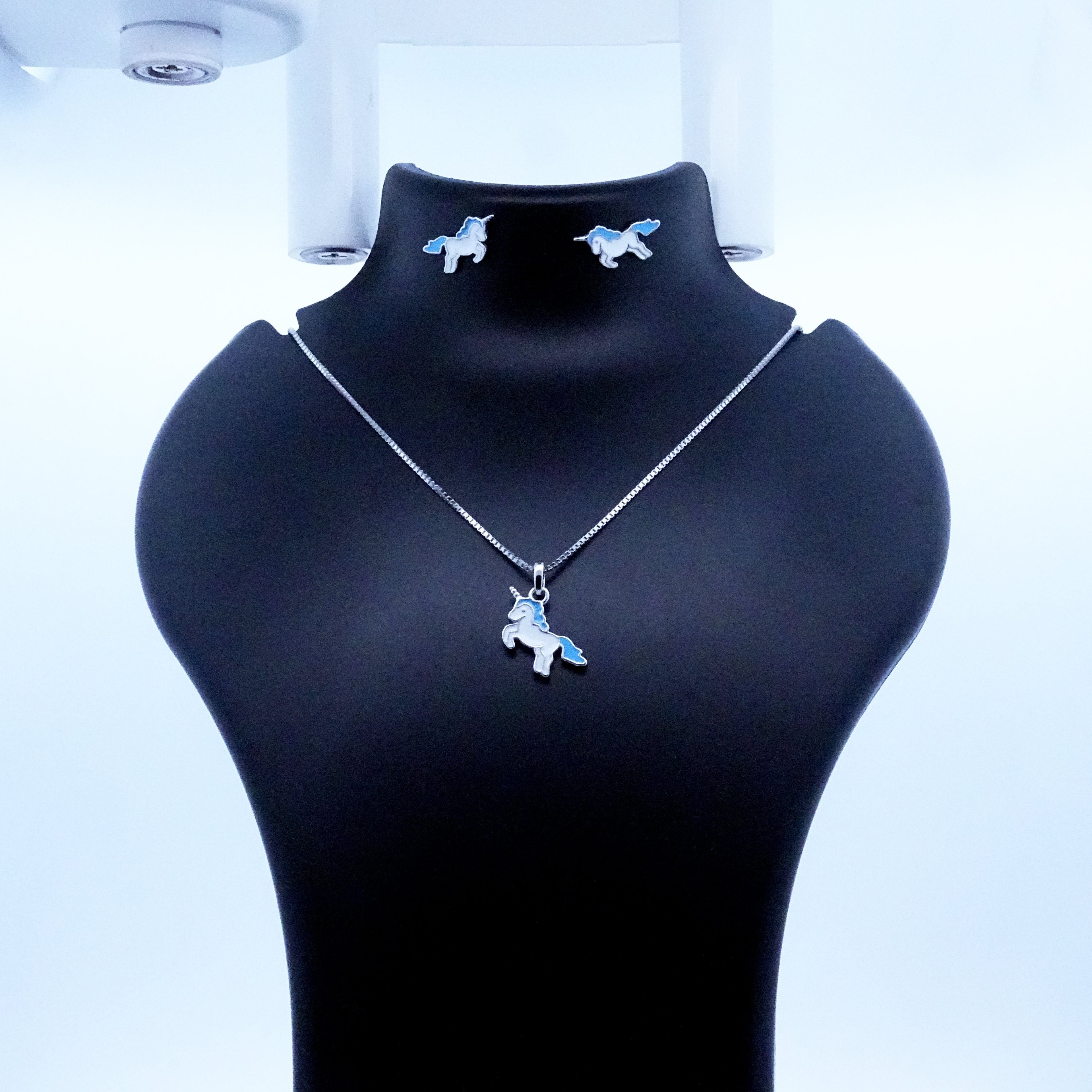 Silver Blue Unicorn Kids Earrings