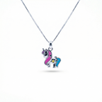 Silver Pink Blue Unicorn Kids Necklace