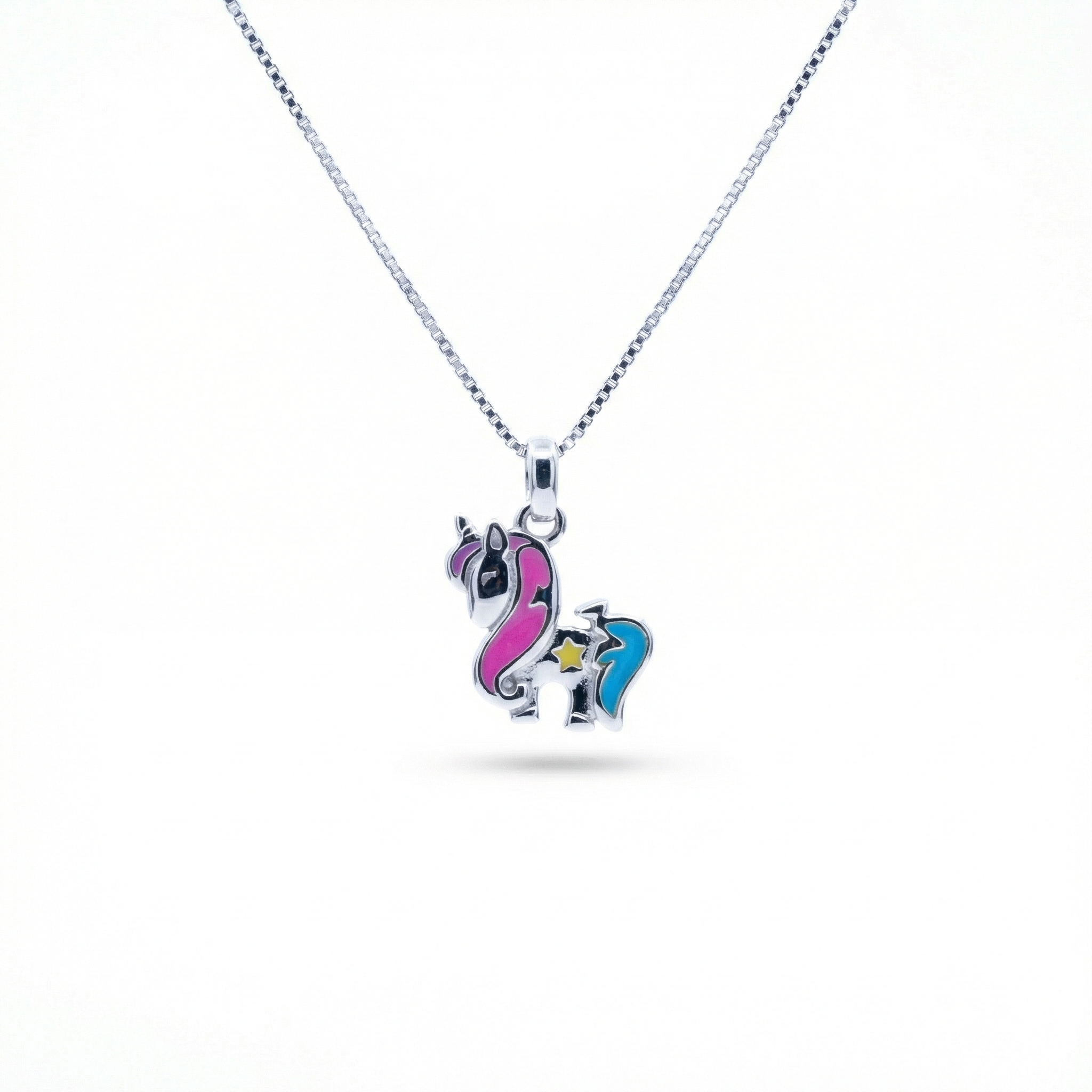 Silver Pink Blue Unicorn Kids Necklace