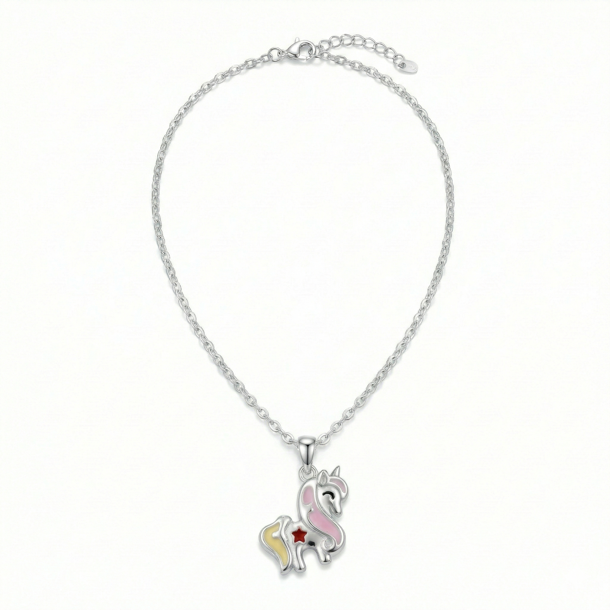 Silver Pink Yellow Unicorn Kids Necklace