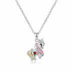Silver Pink Yellow Unicorn Kids Necklace