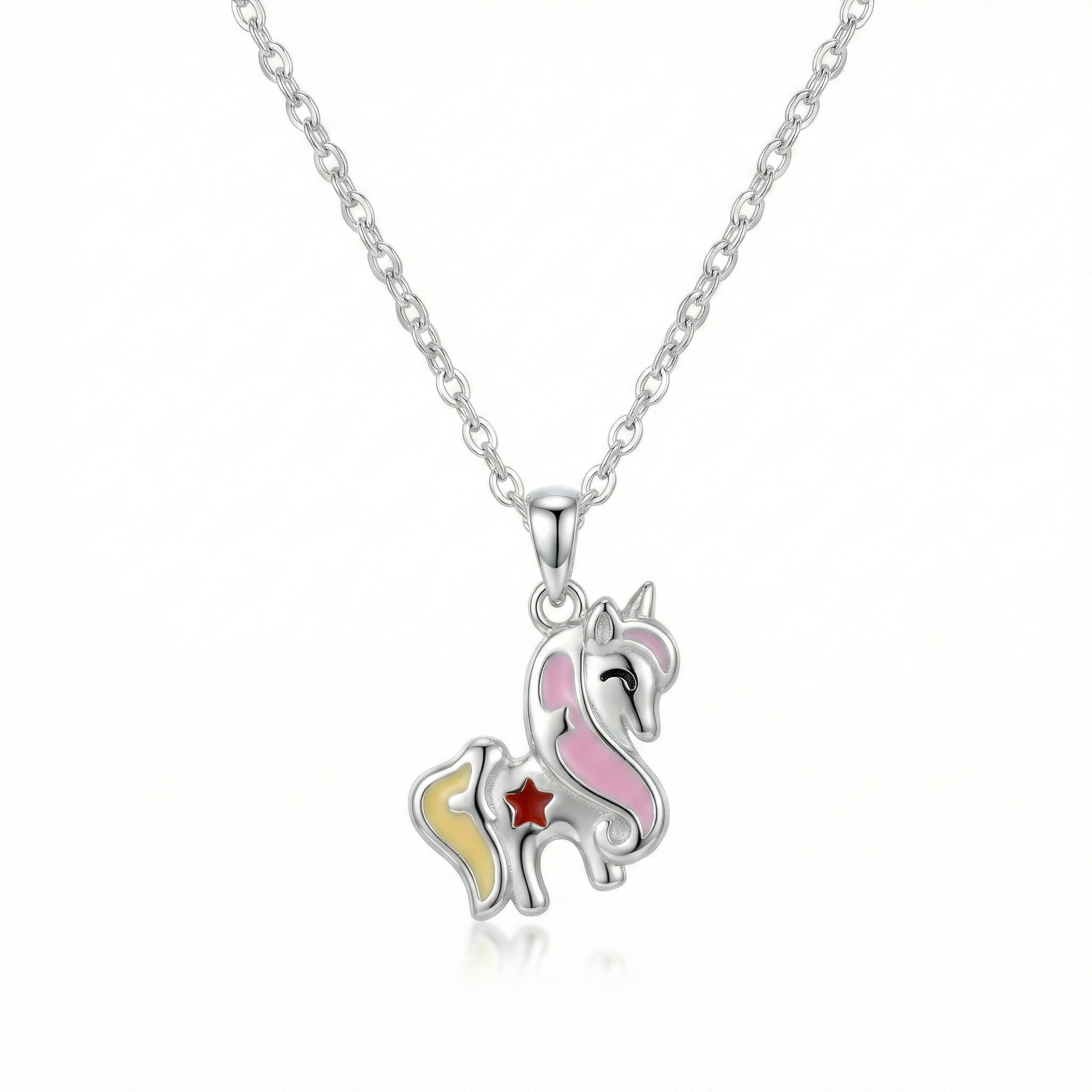 Silver Pink Yellow Unicorn Kids Necklace