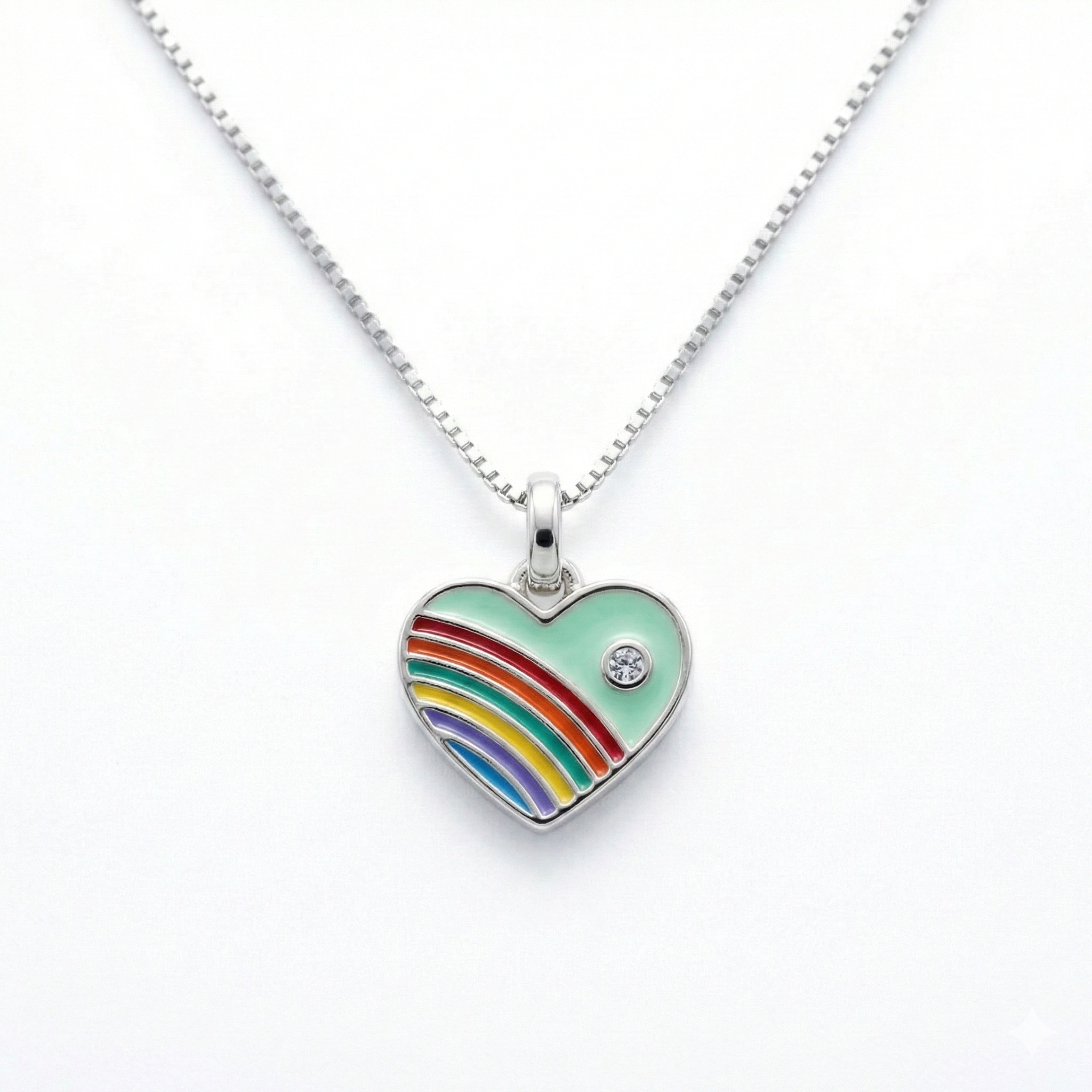 Silver Green Enamle Heart Kids Necklace