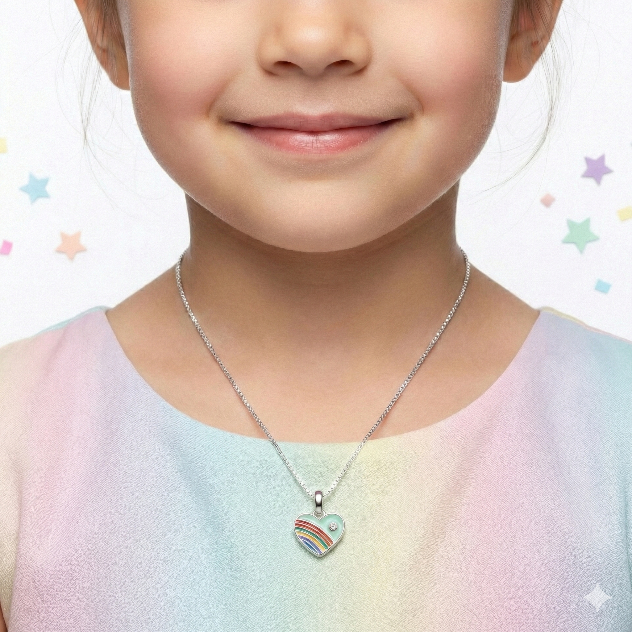 Silver Green Enamle Heart Kids Necklace