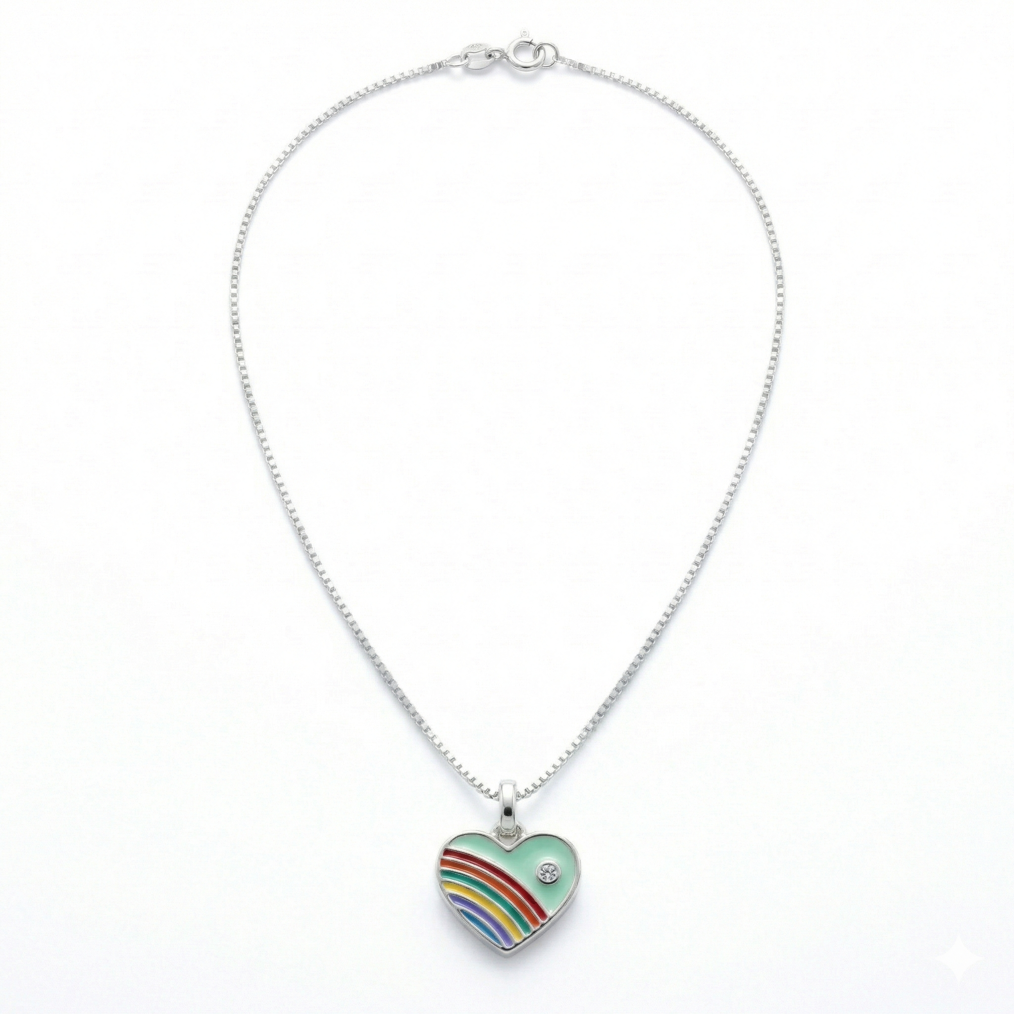 Silver Green Enamle Heart Kids Necklace