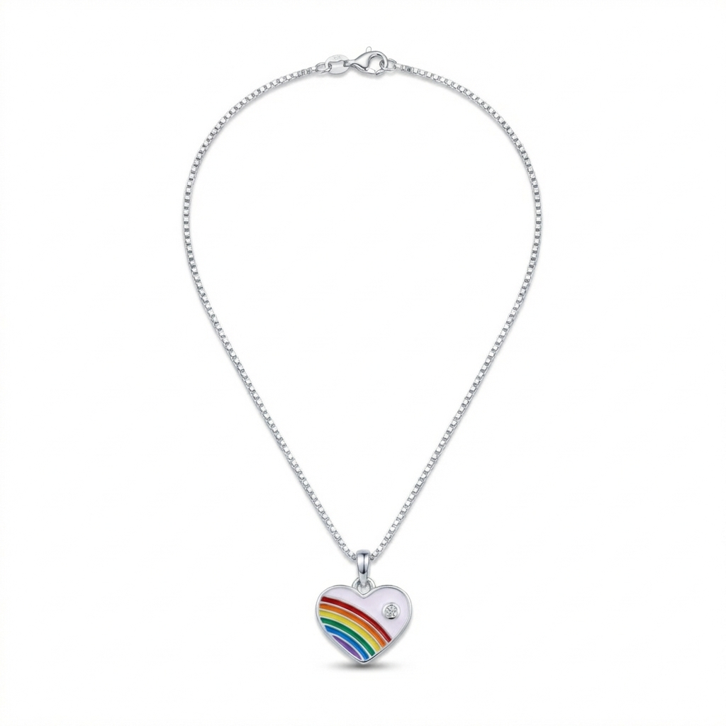 Silver Purple Enamle Heart Kids Necklace