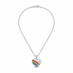 Silver Purple Enamle Heart Kids Necklace