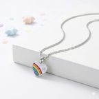 Silver Purple Enamle Heart Kids Necklace