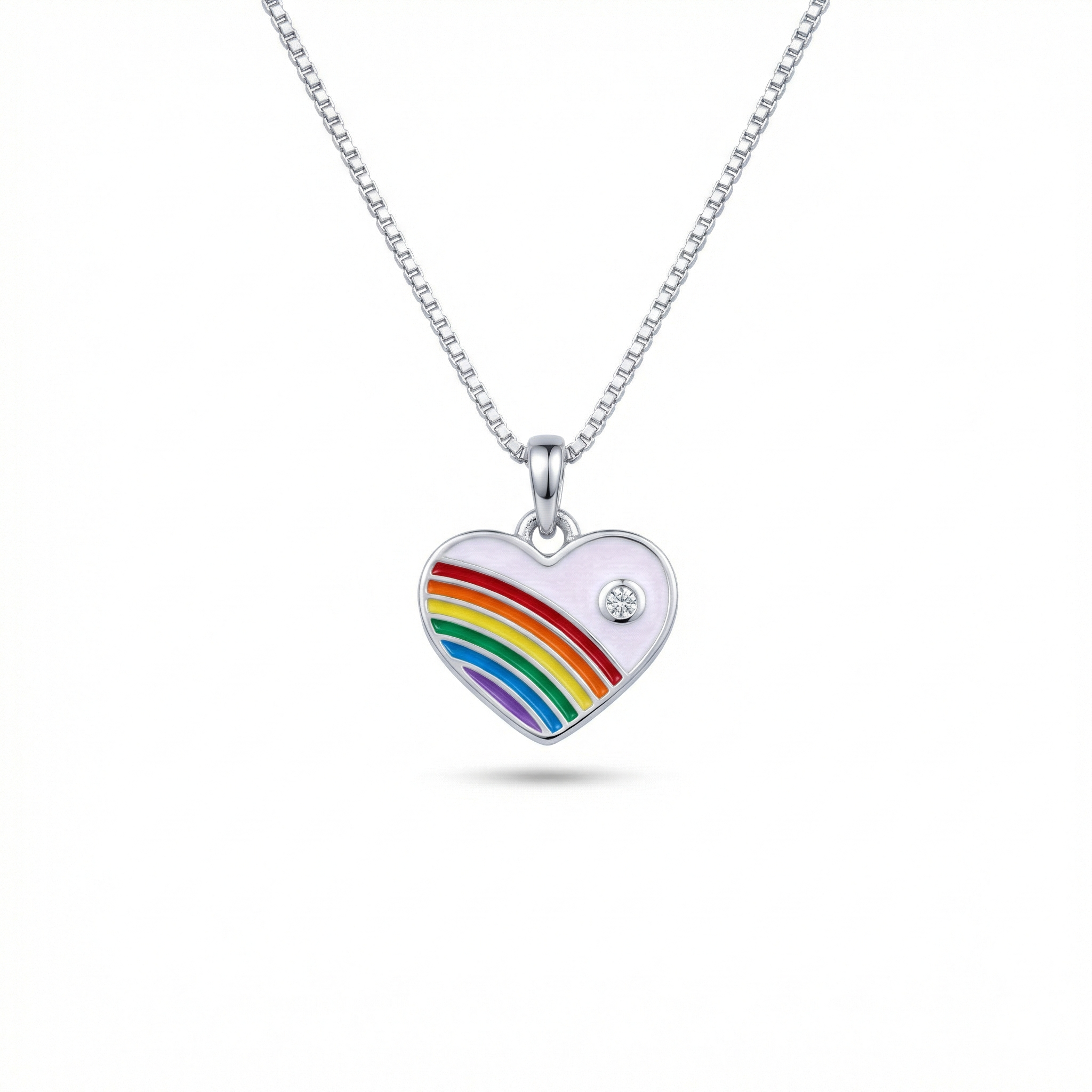 Silver Purple Enamle Heart Kids Necklace