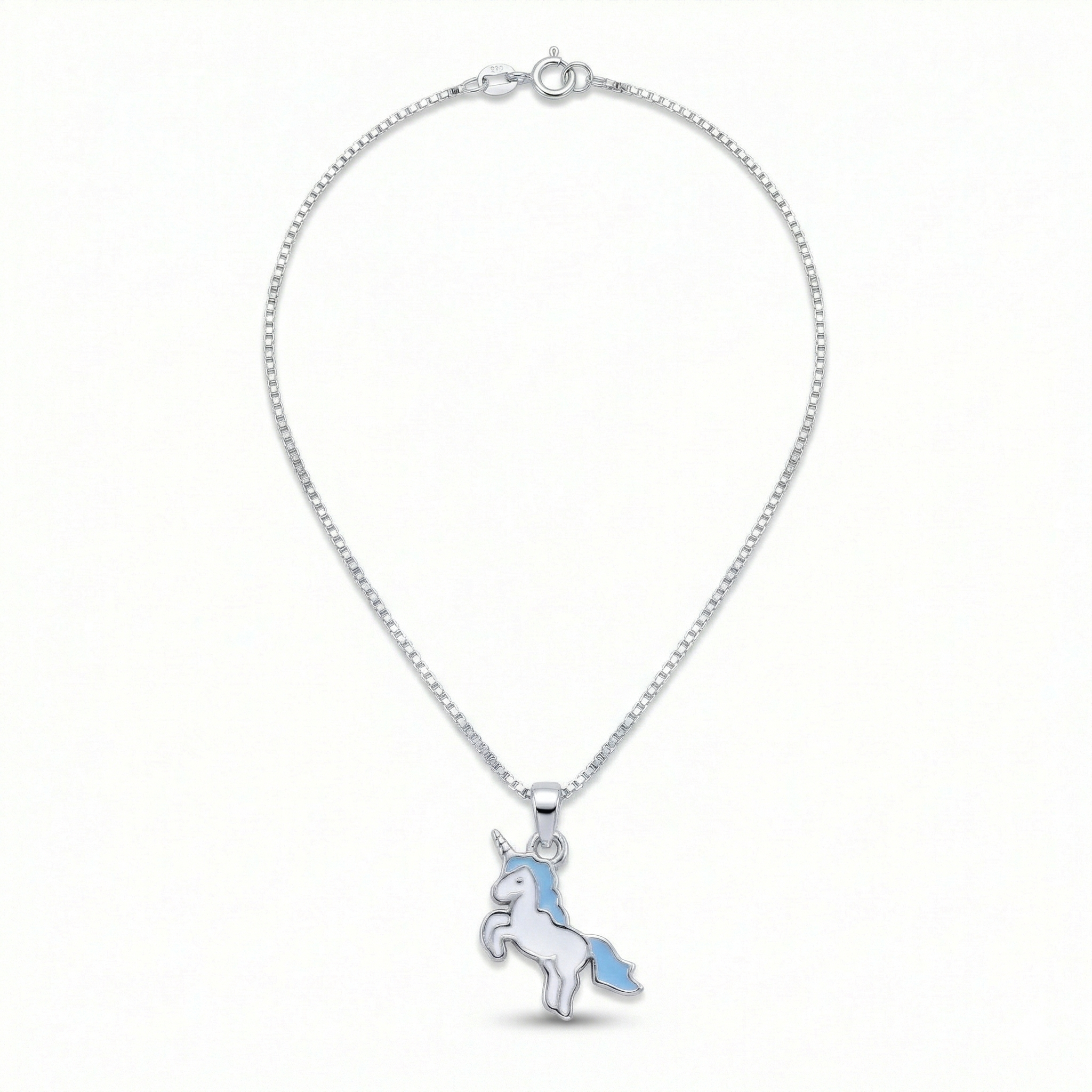 Silver Blue Unicorn Kids Necklace