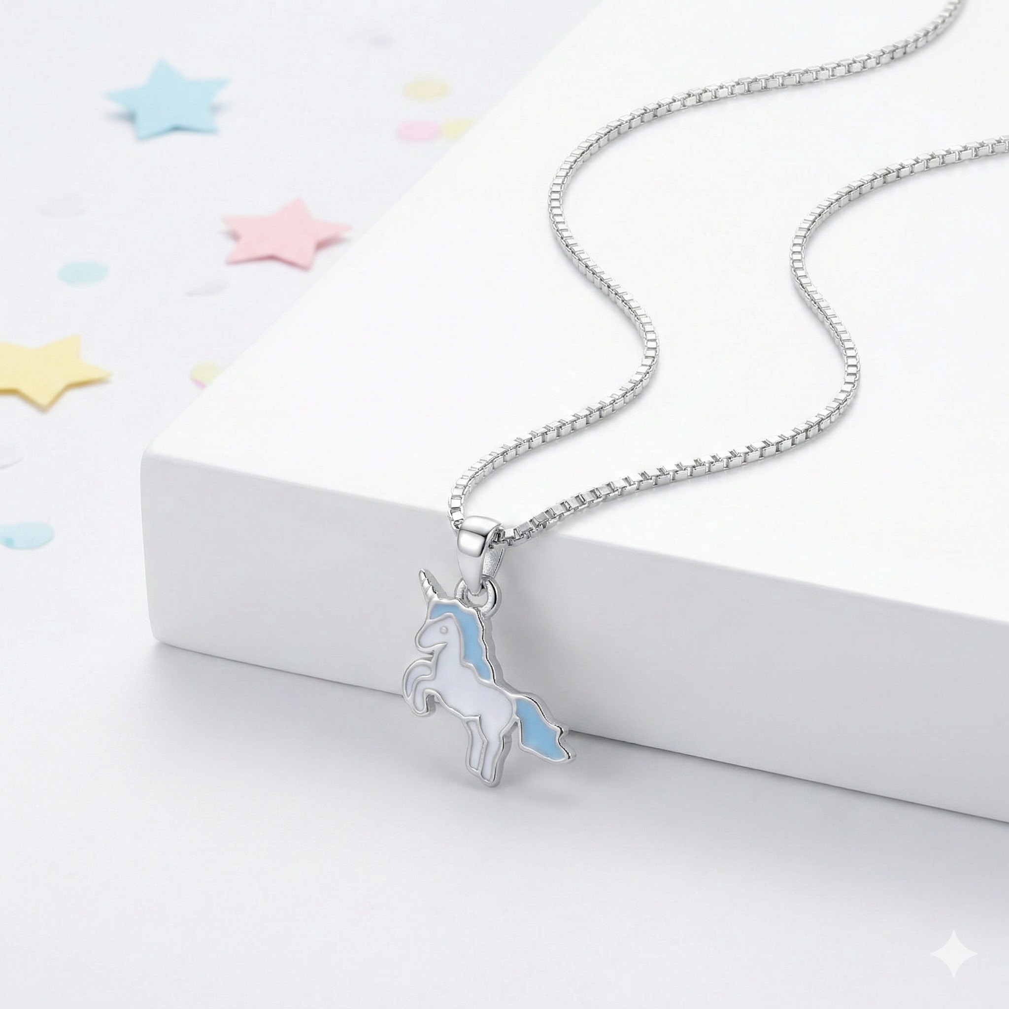 Silver Blue Unicorn Kids Necklace