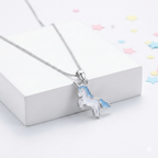 Silver Blue Unicorn Kids Necklace