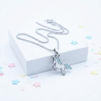 Silver Lightgreen Unicorn Kids Necklace