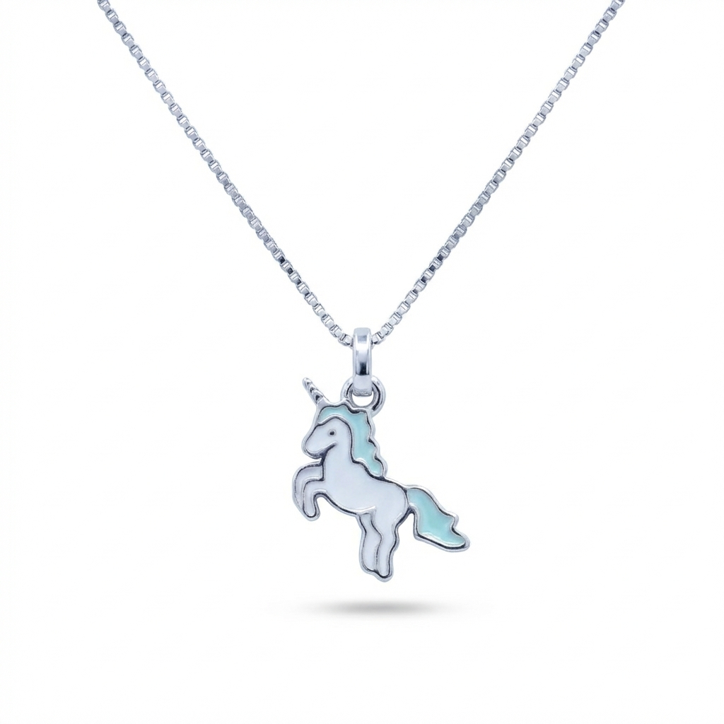 Silver Lightgreen Unicorn Kids Necklace