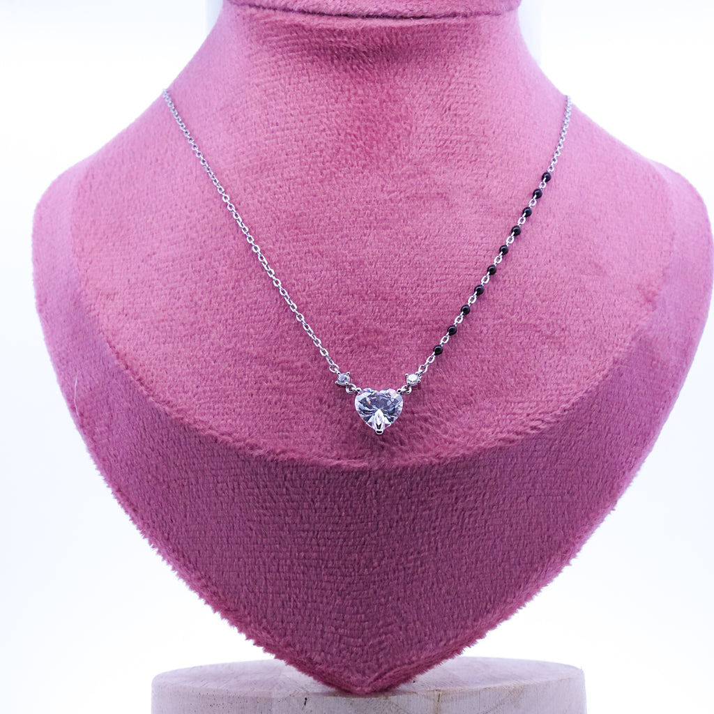Silver 3D Heart Solitare Mangalsutra
