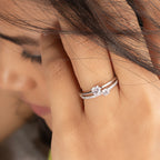 Double Layered Adjustable Silver Solitaire Ring
