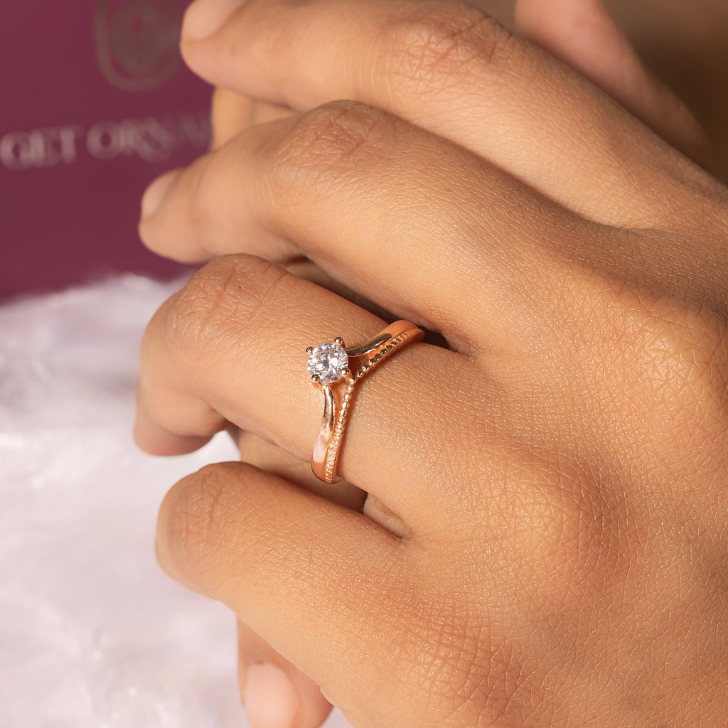 Double Layered Adjustable Rose Gold Round Solitaire Ring
