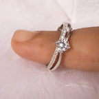 Adjustable Silver Solitaire Diamond Studded Ring
