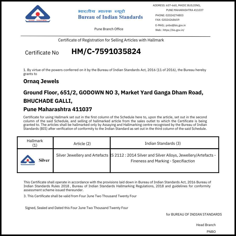 Certificate of Selling Articles with Hallmark from Bureau of Indian Standards