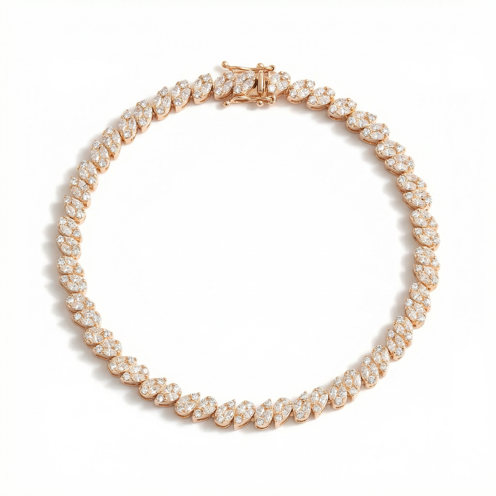 Rosegold Zircon Leafy Tennis Bracelet