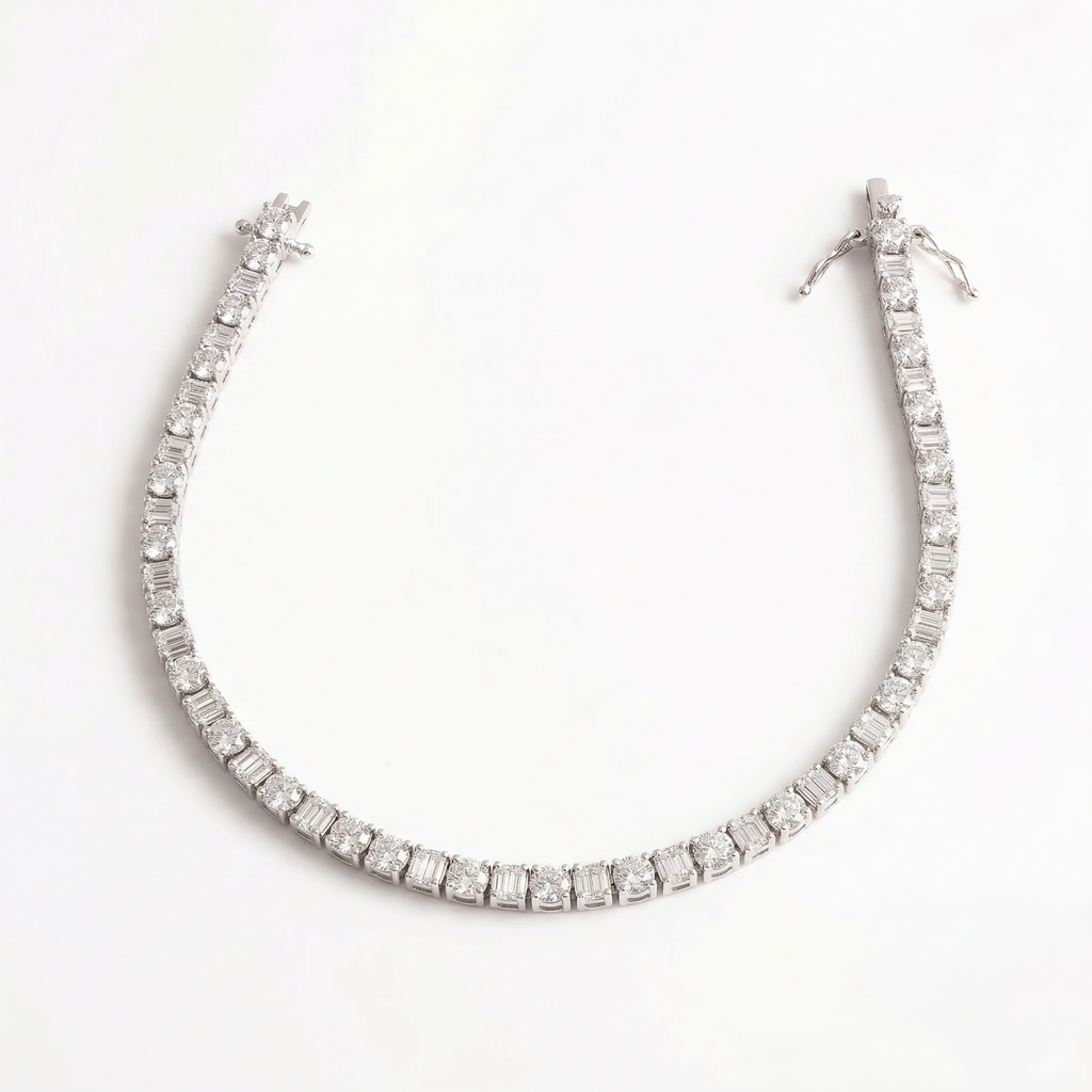 Silver Diamond Round Rectangle Tennis Bracelet
