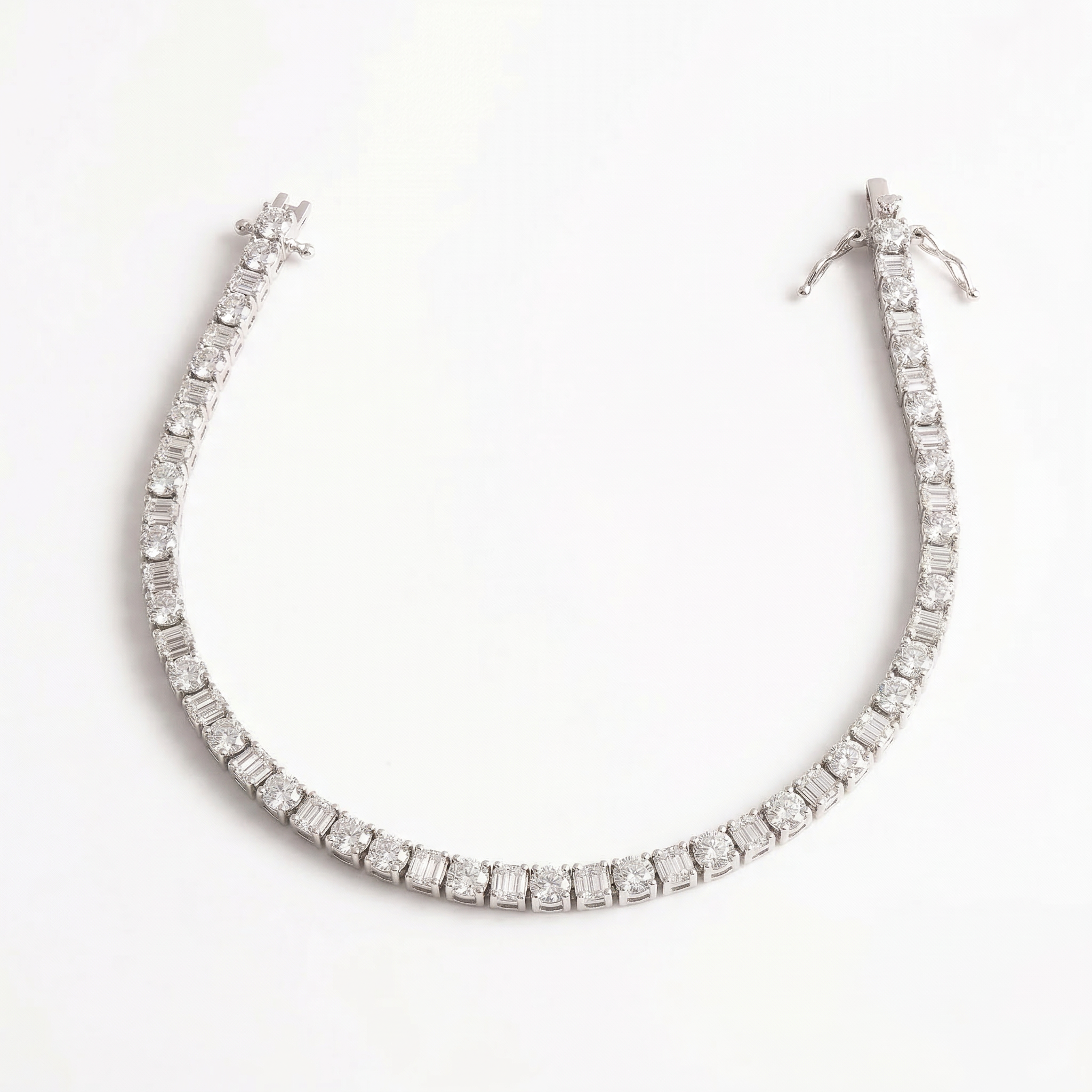 Silver Diamond Round Rectangle Tennis Bracelet