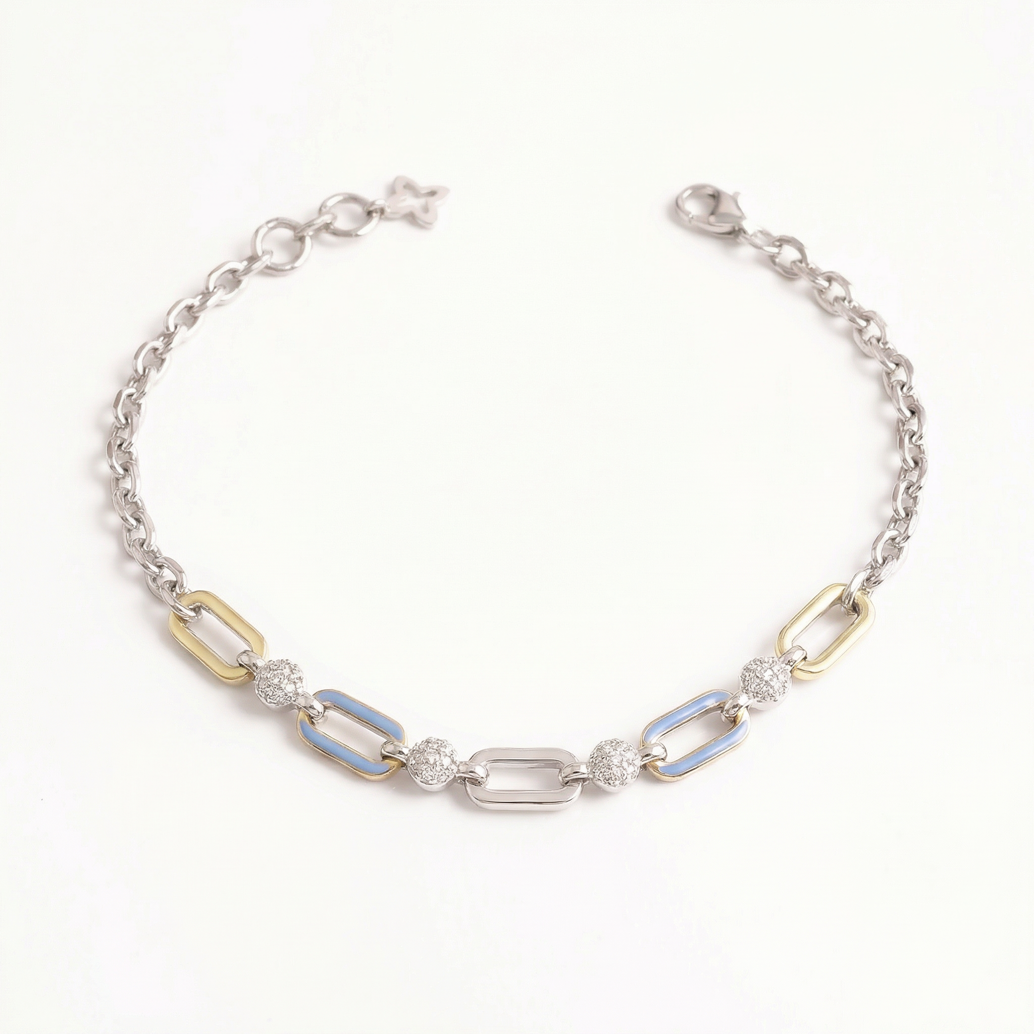 Blue White Chained Enamel Silver Bracelet