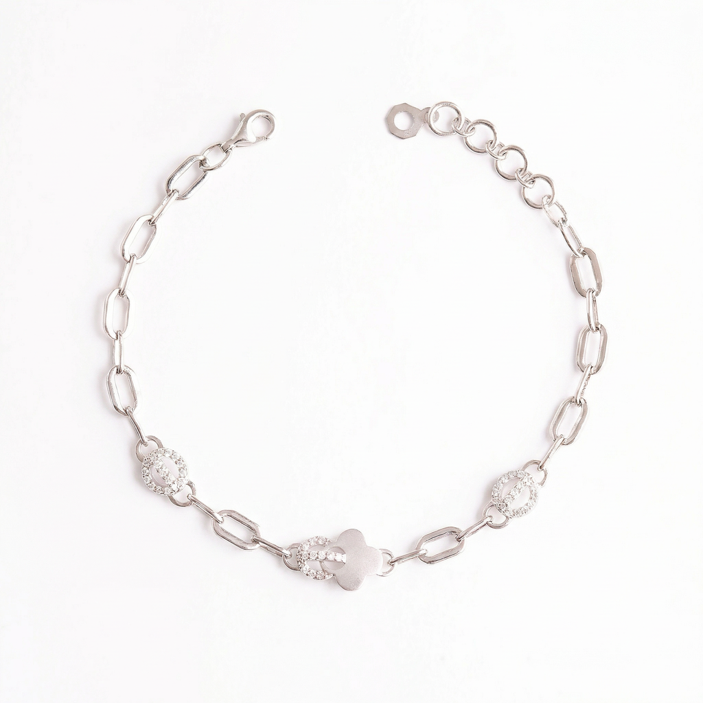 Floral Matt Silver Chained Bracelet