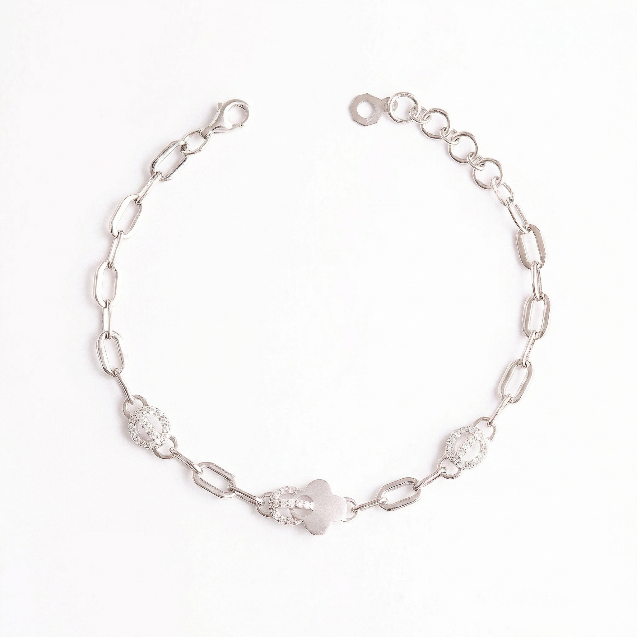 Floral Matt Silver Chained Bracelet
