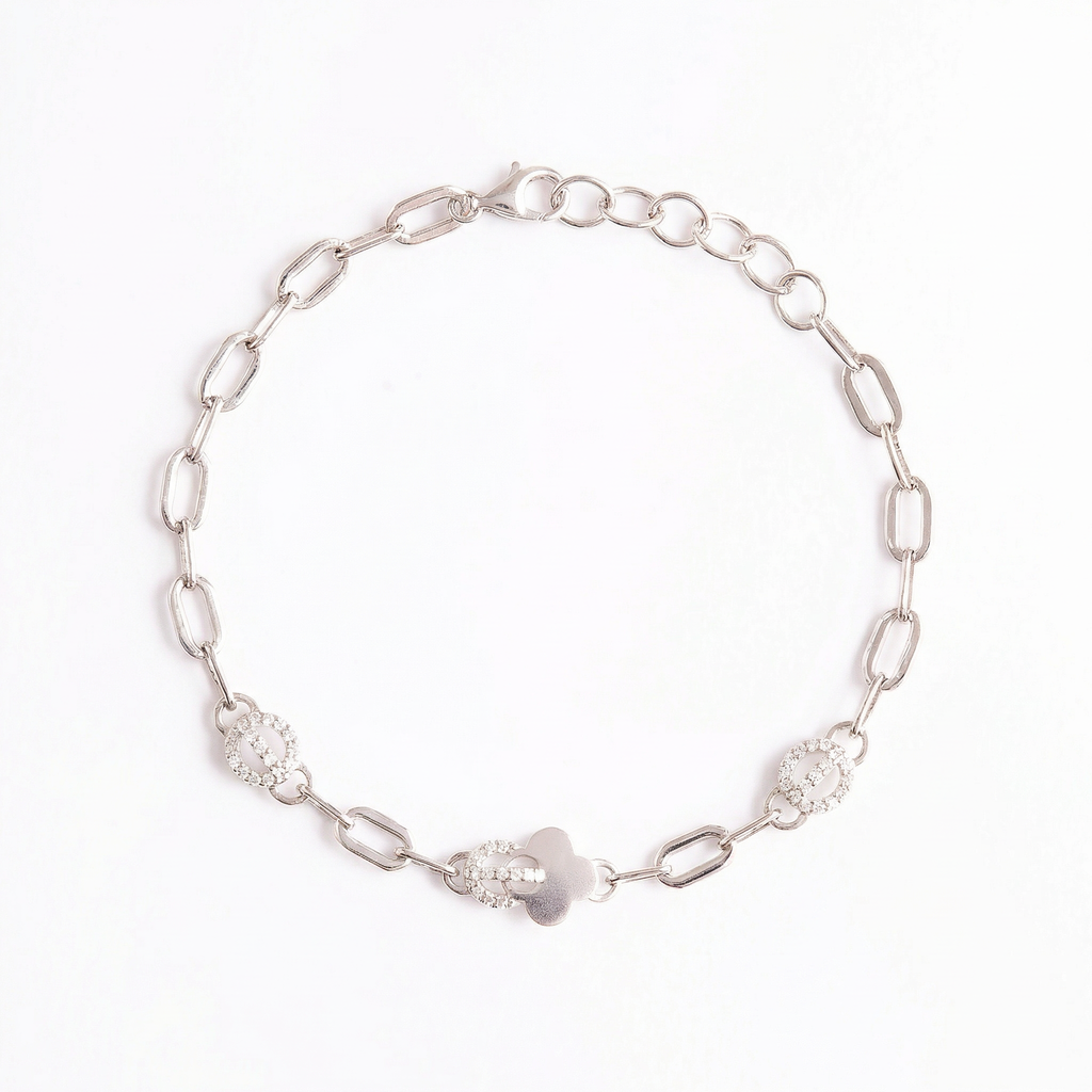 Floral Matt Silver Chained Bracelet