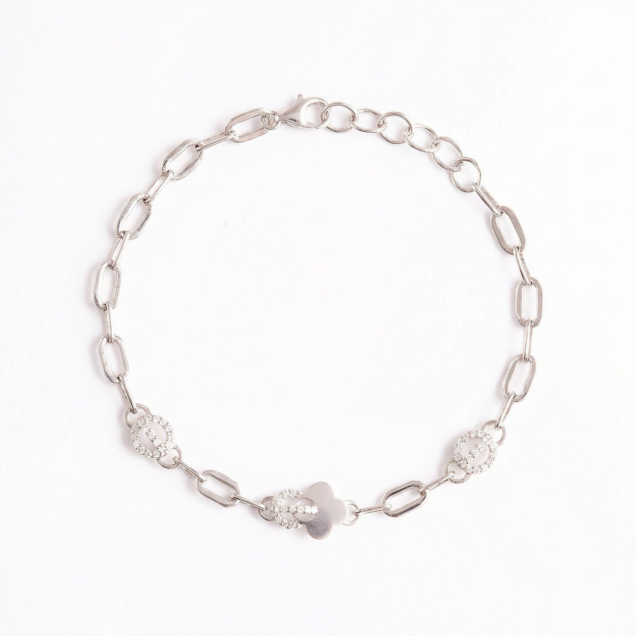 Floral Matt Silver Chained Bracelet
