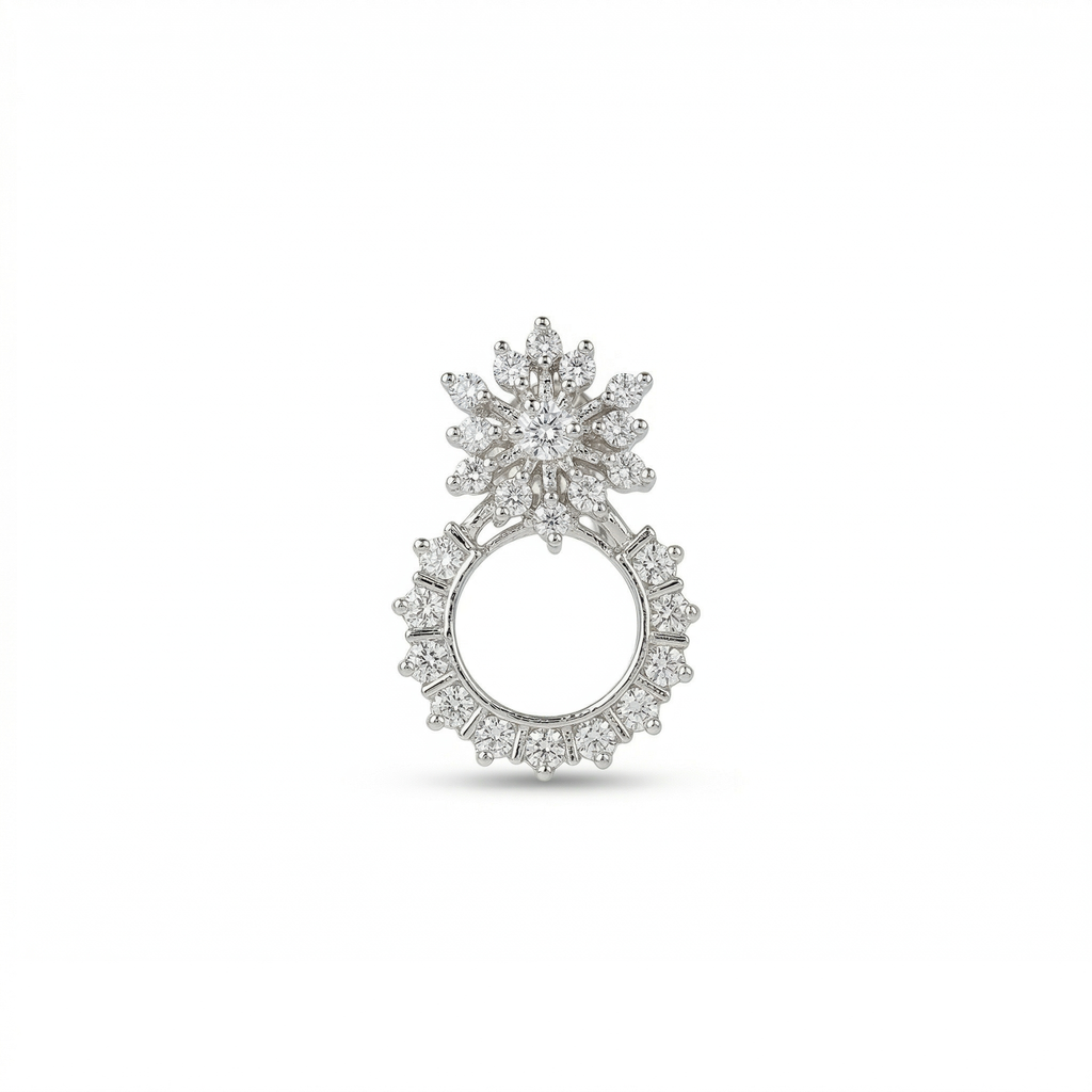 Silver diamond studded sunflower earrings