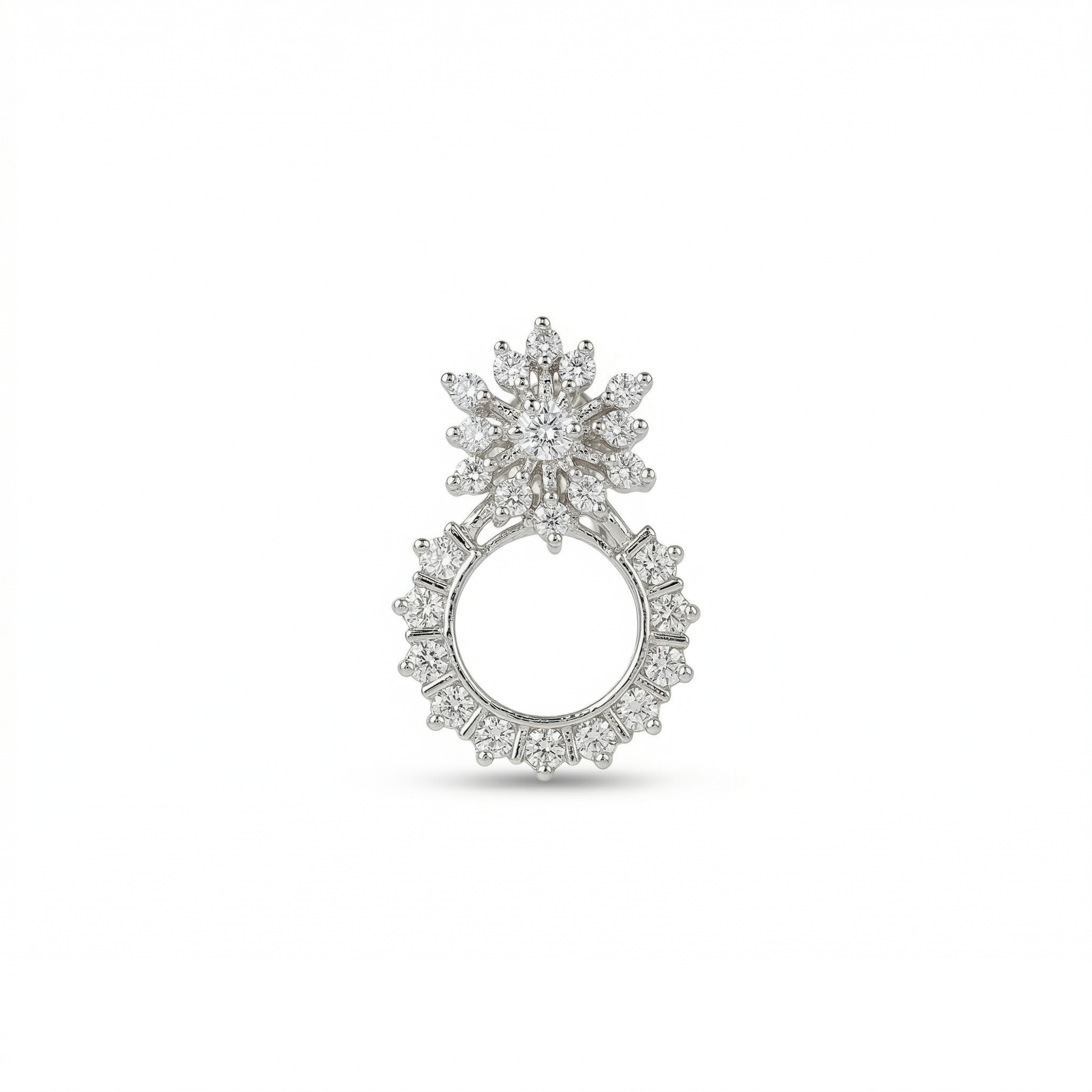 Silver diamond studded sunflower earrings