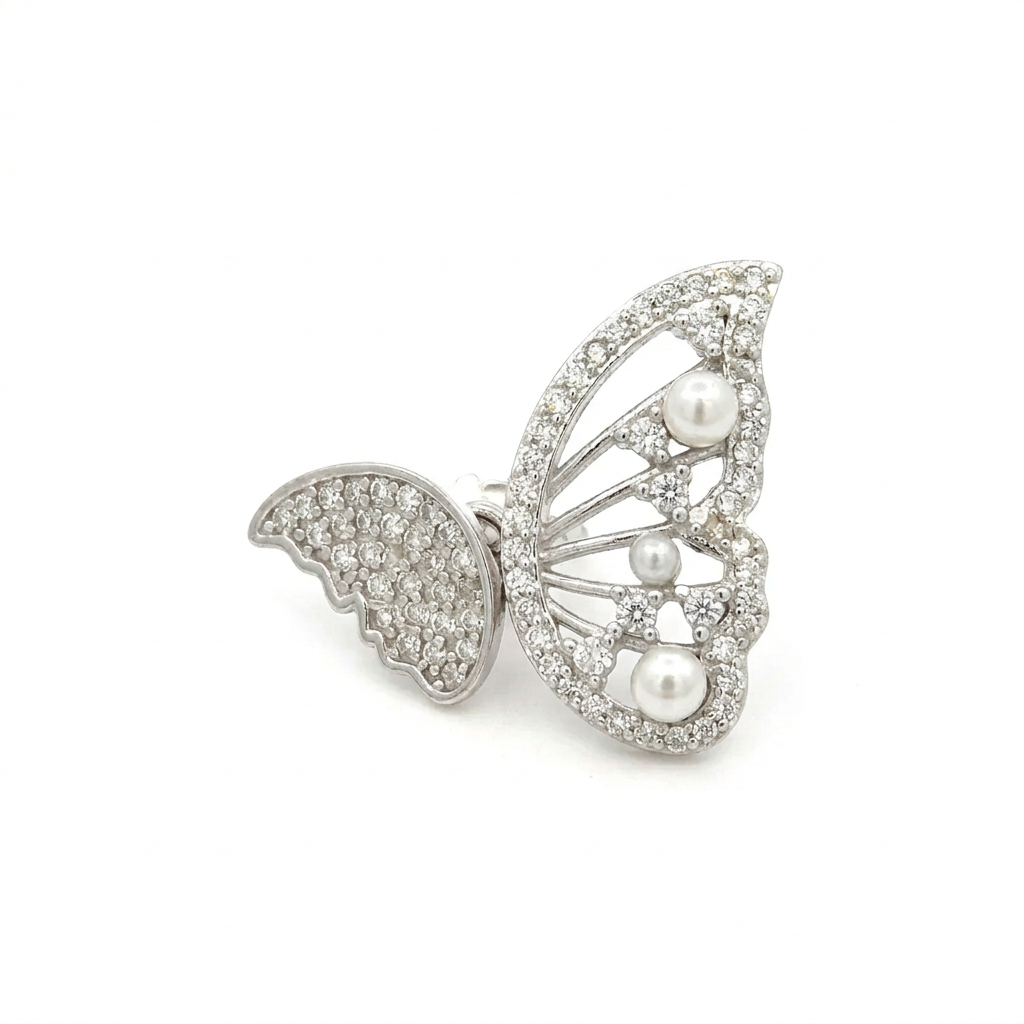 Silver butterfly diamond studded earrings