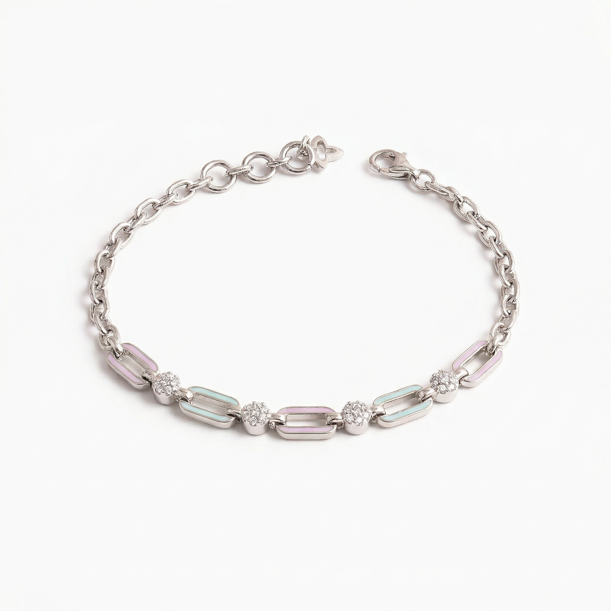 Turquoise Lavender Chained Enamel Silver Bracelet