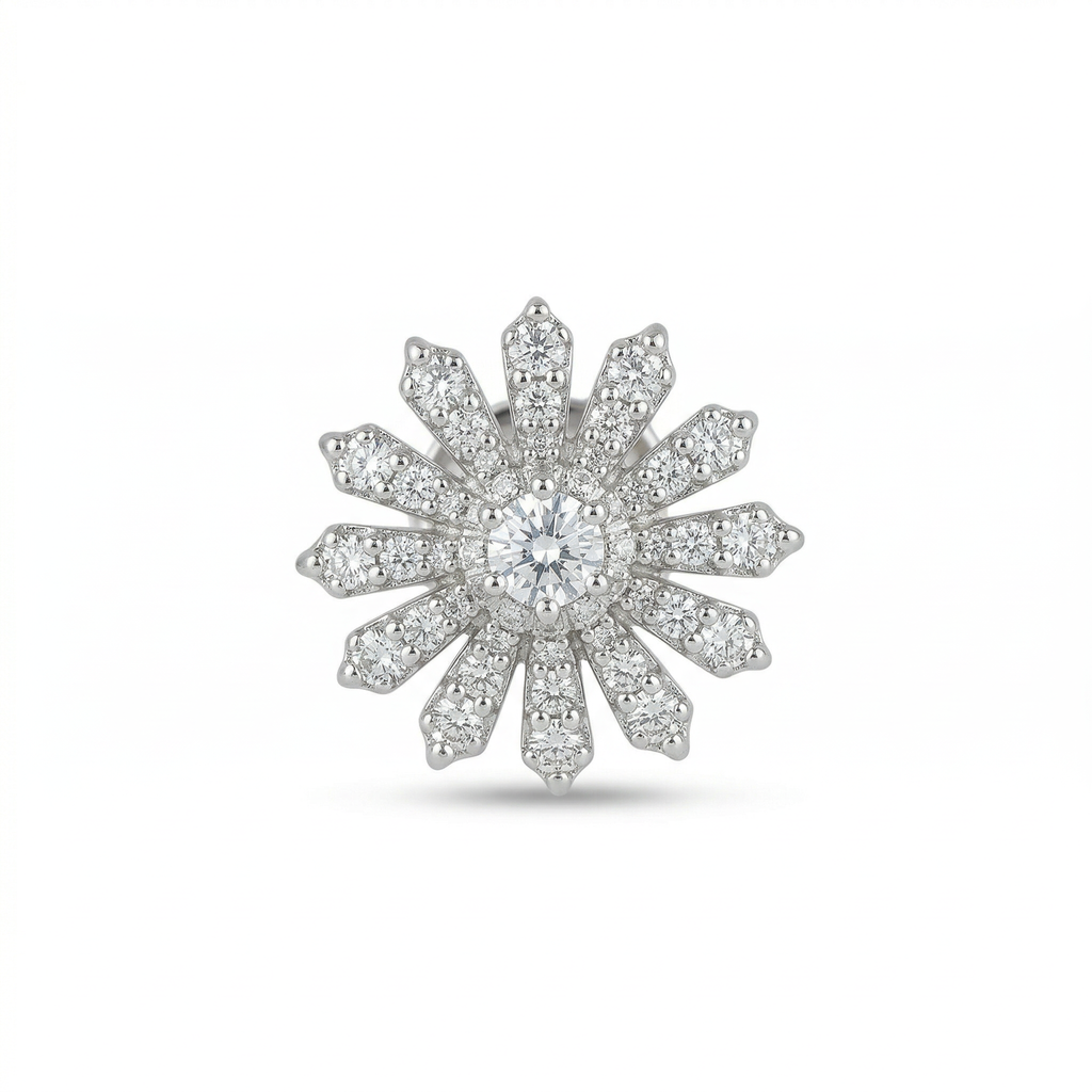 Silver flower shape round earrings