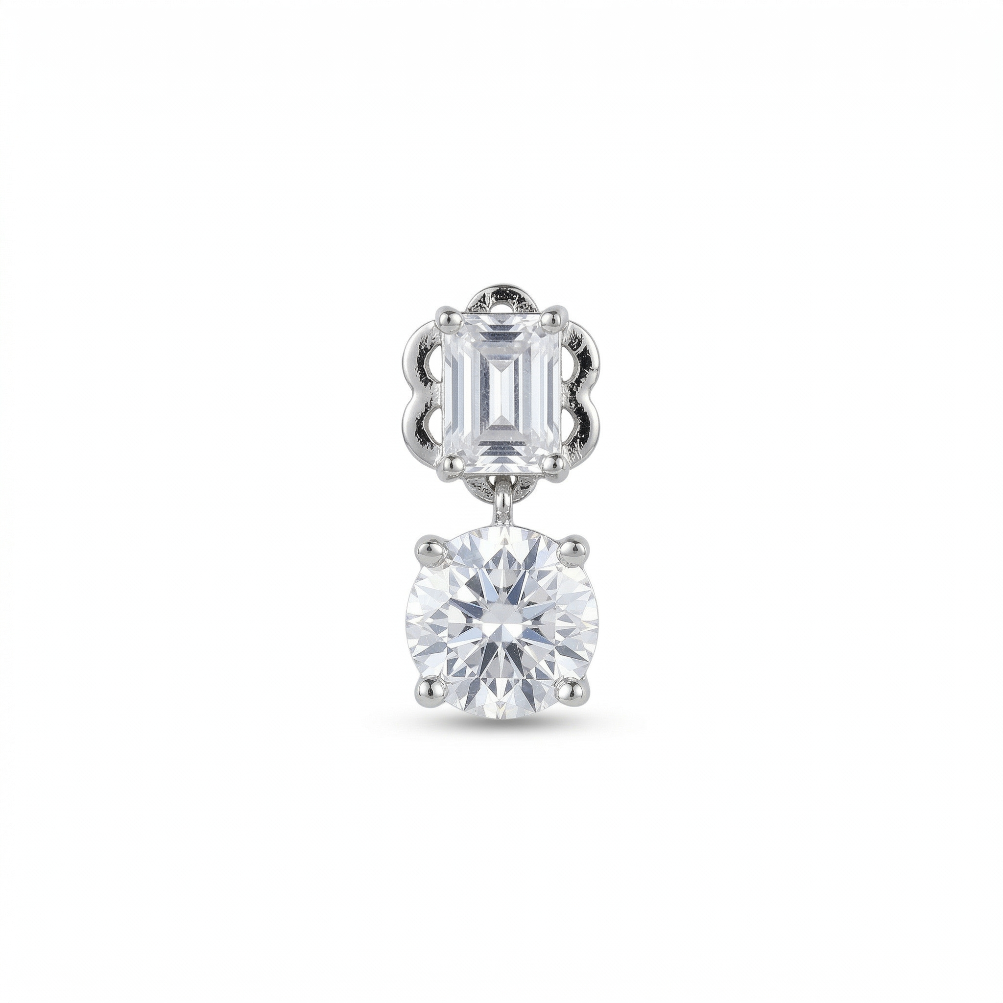 Silver solitaire round and rectangle stud earrings
