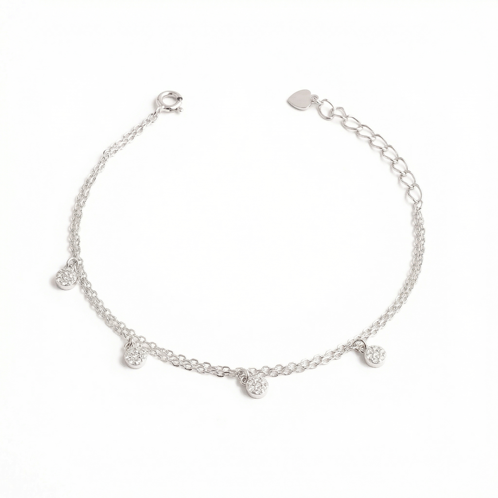 Double Layered Hanging Beads Silver Bracelet