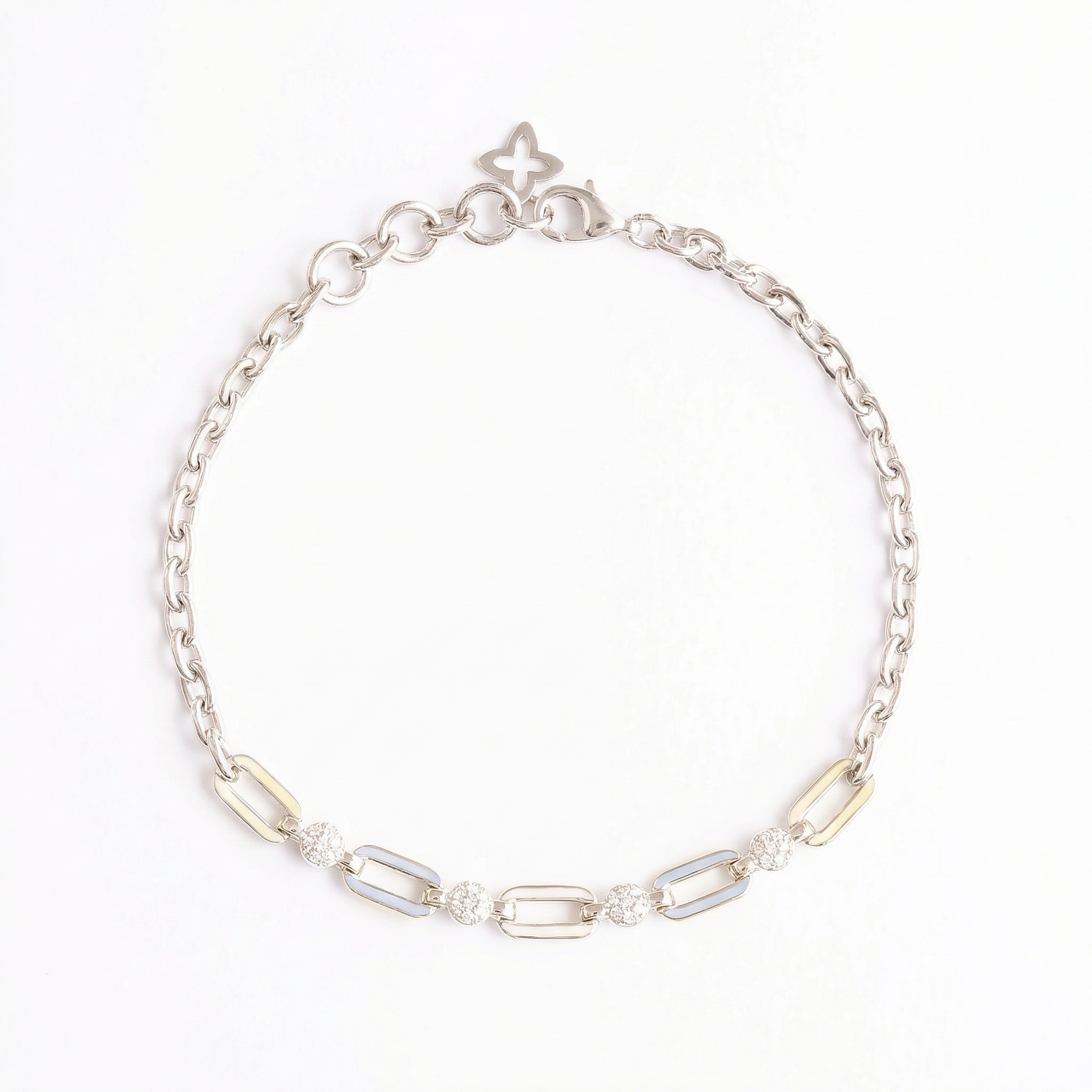 Blue White Chained Enamel Silver Bracelet