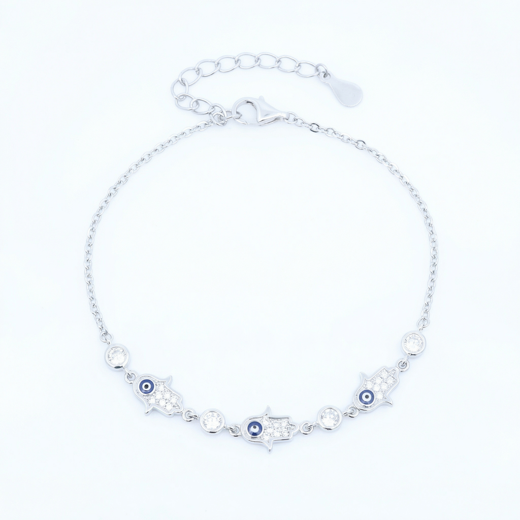 Silver EvilEye Cz Bracelet