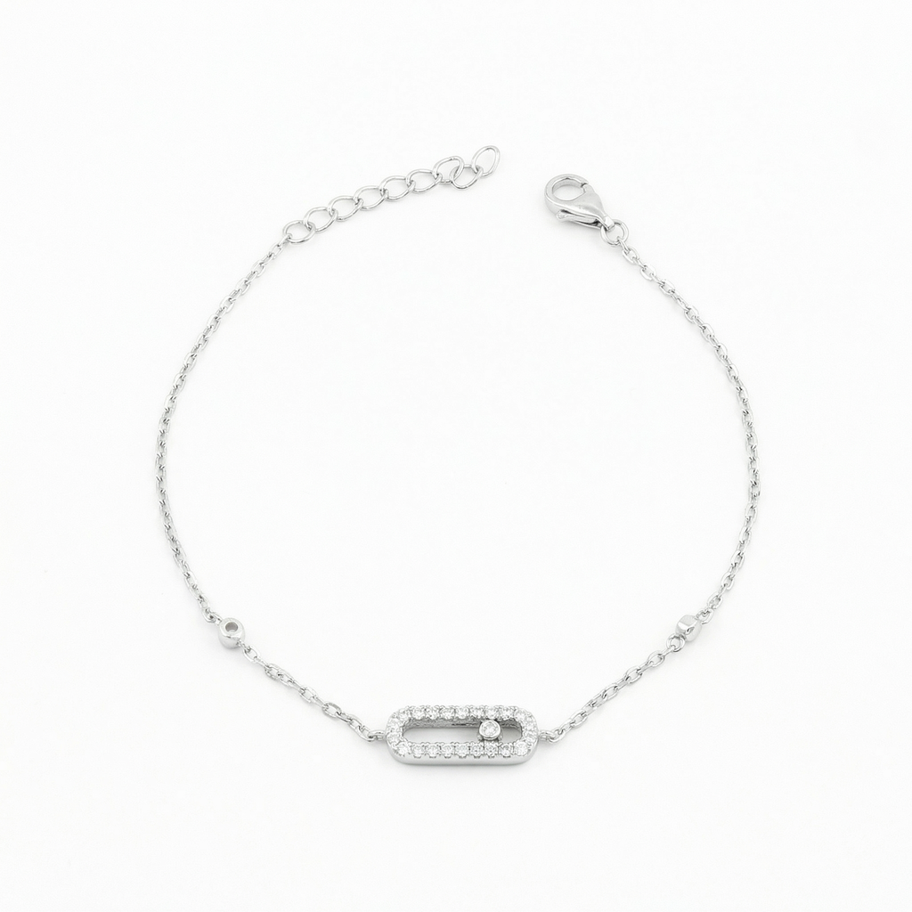Silver Diamond Rectangle Delicate Bracelet