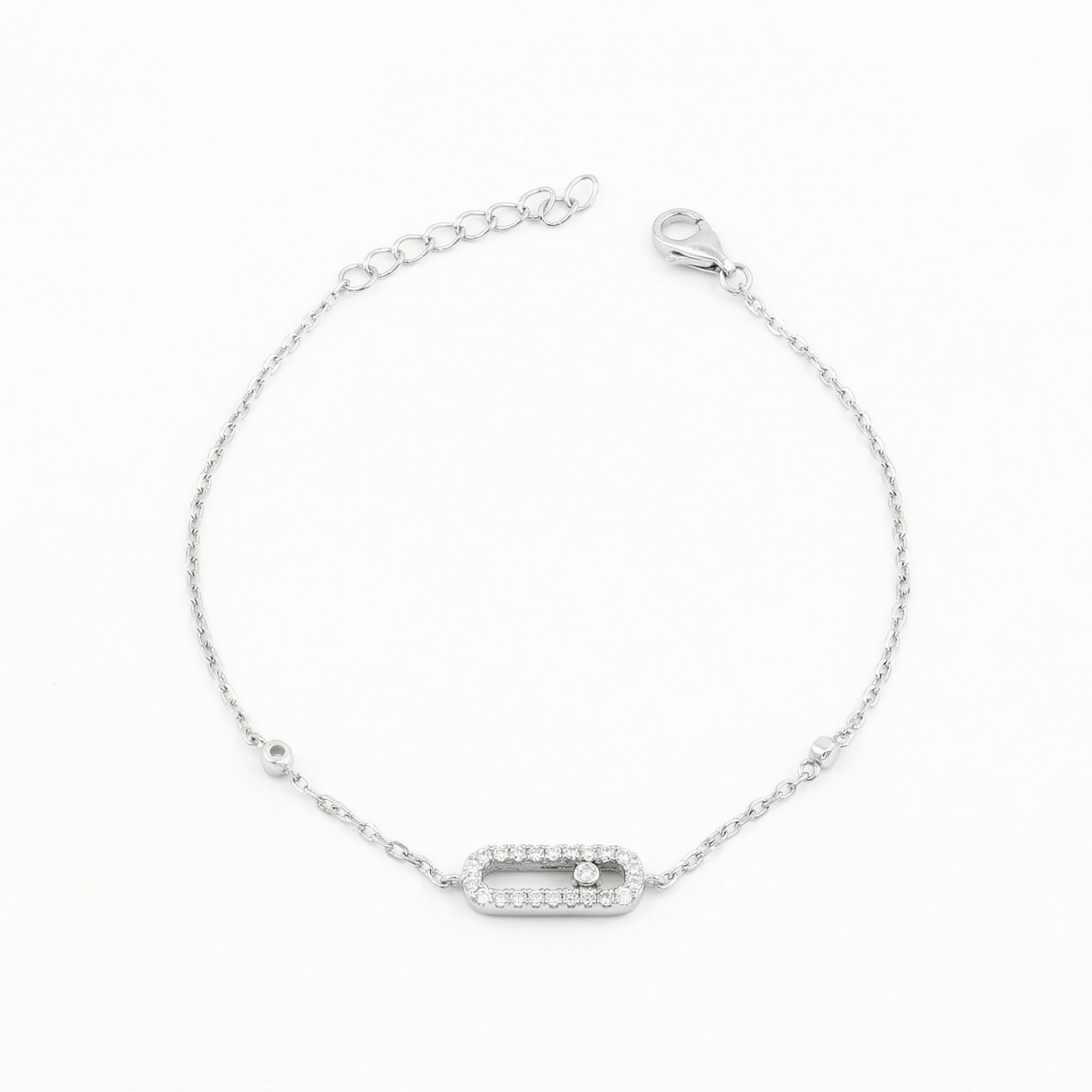 Silver Diamond Rectangle Delicate Bracelet
