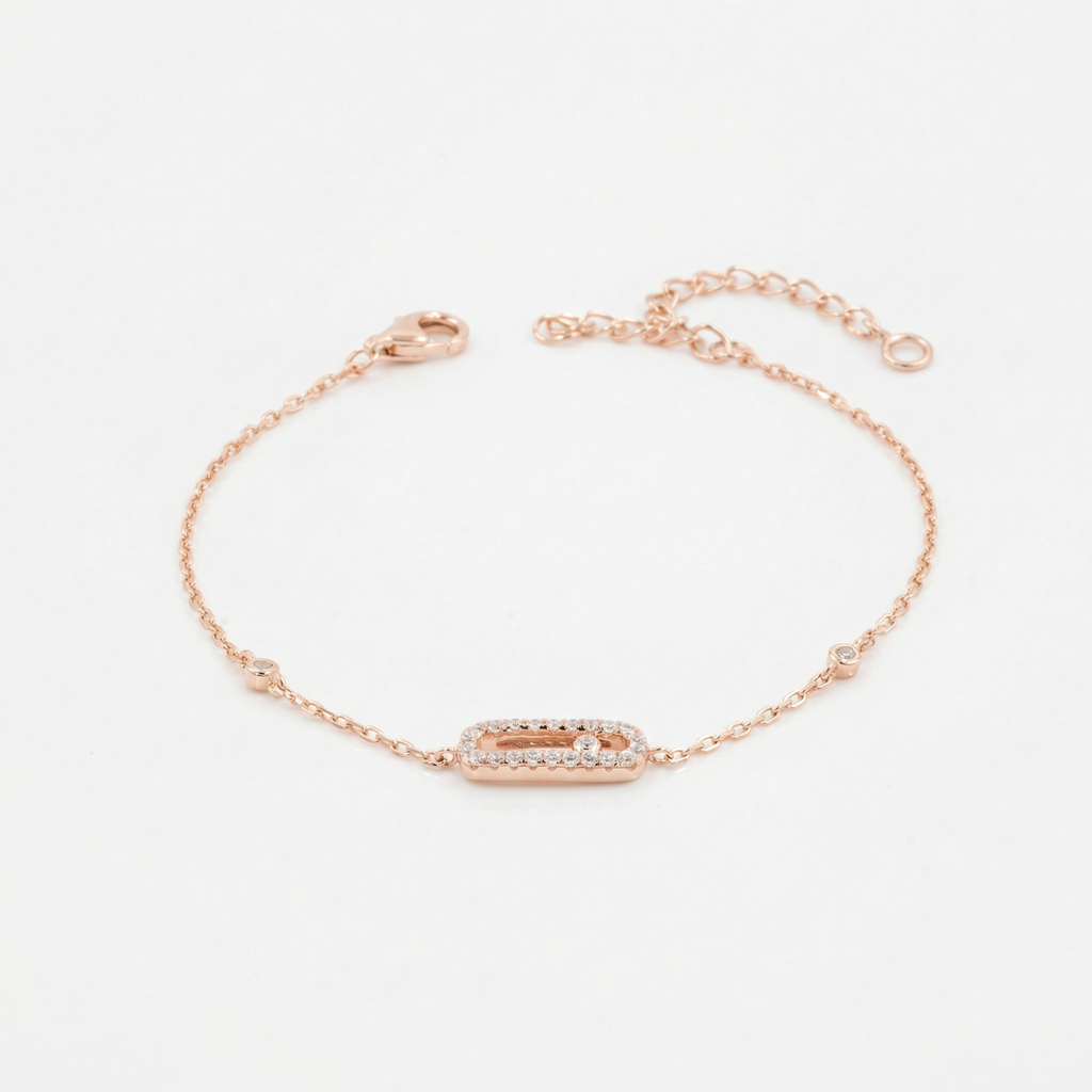 Rose Gold  Diamond Rectangle Delicate Bracelet