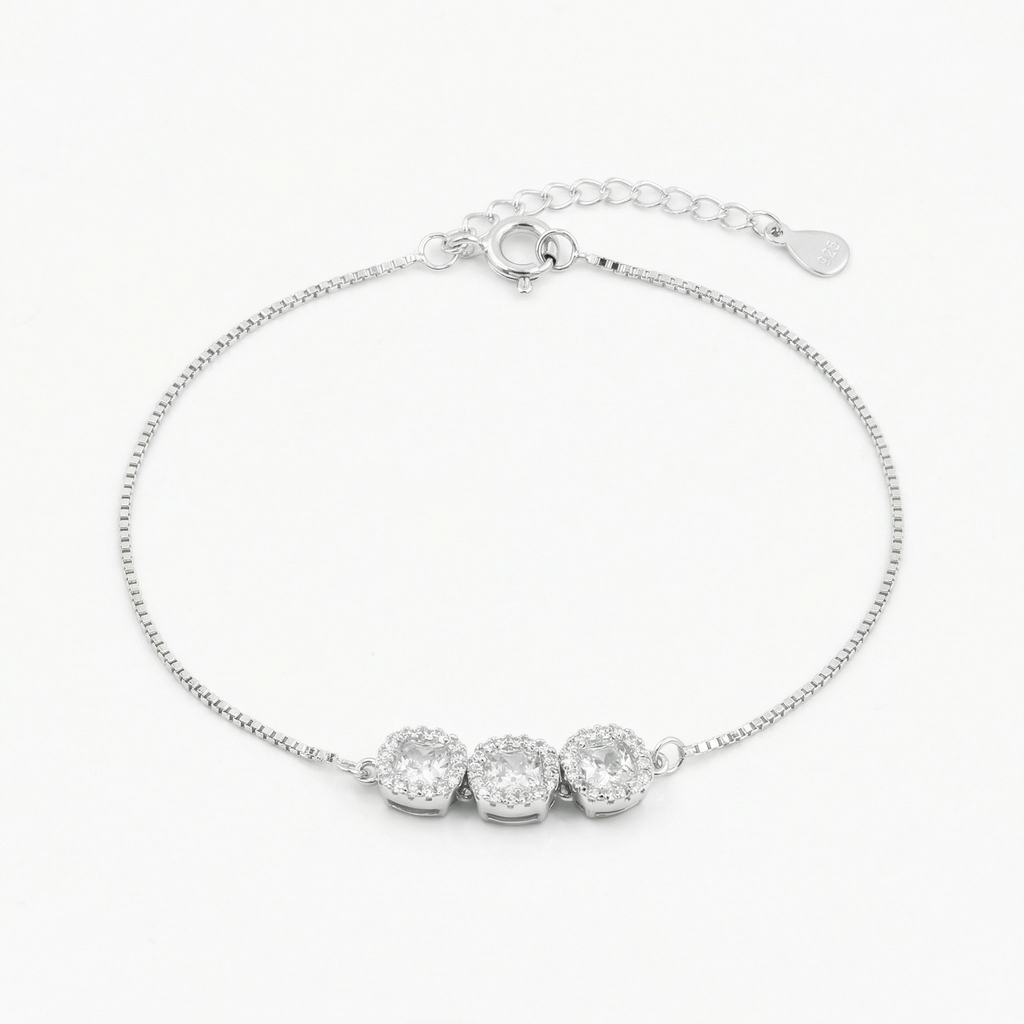Silver Triple Circle Solitaire Bracelet