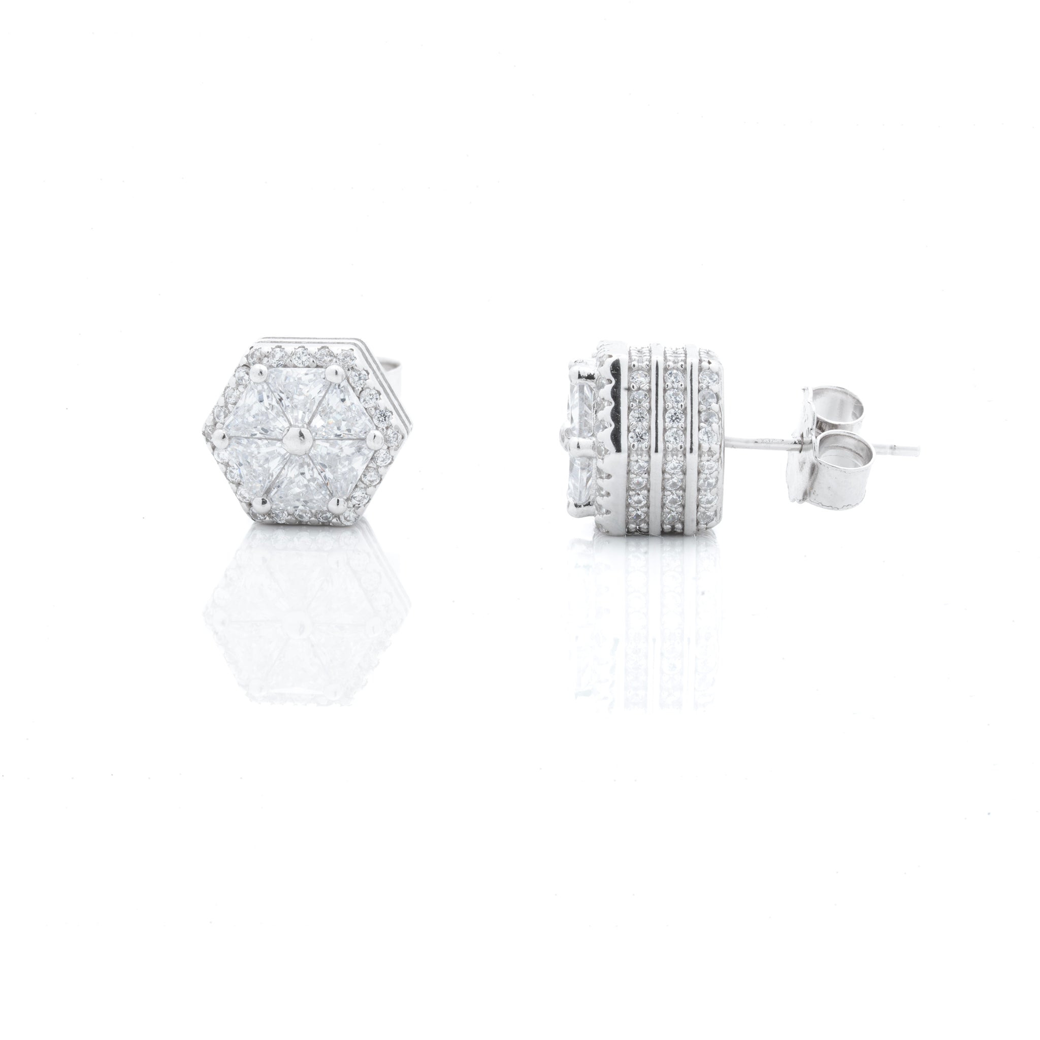 Silver White Crystal Hex Earrings
