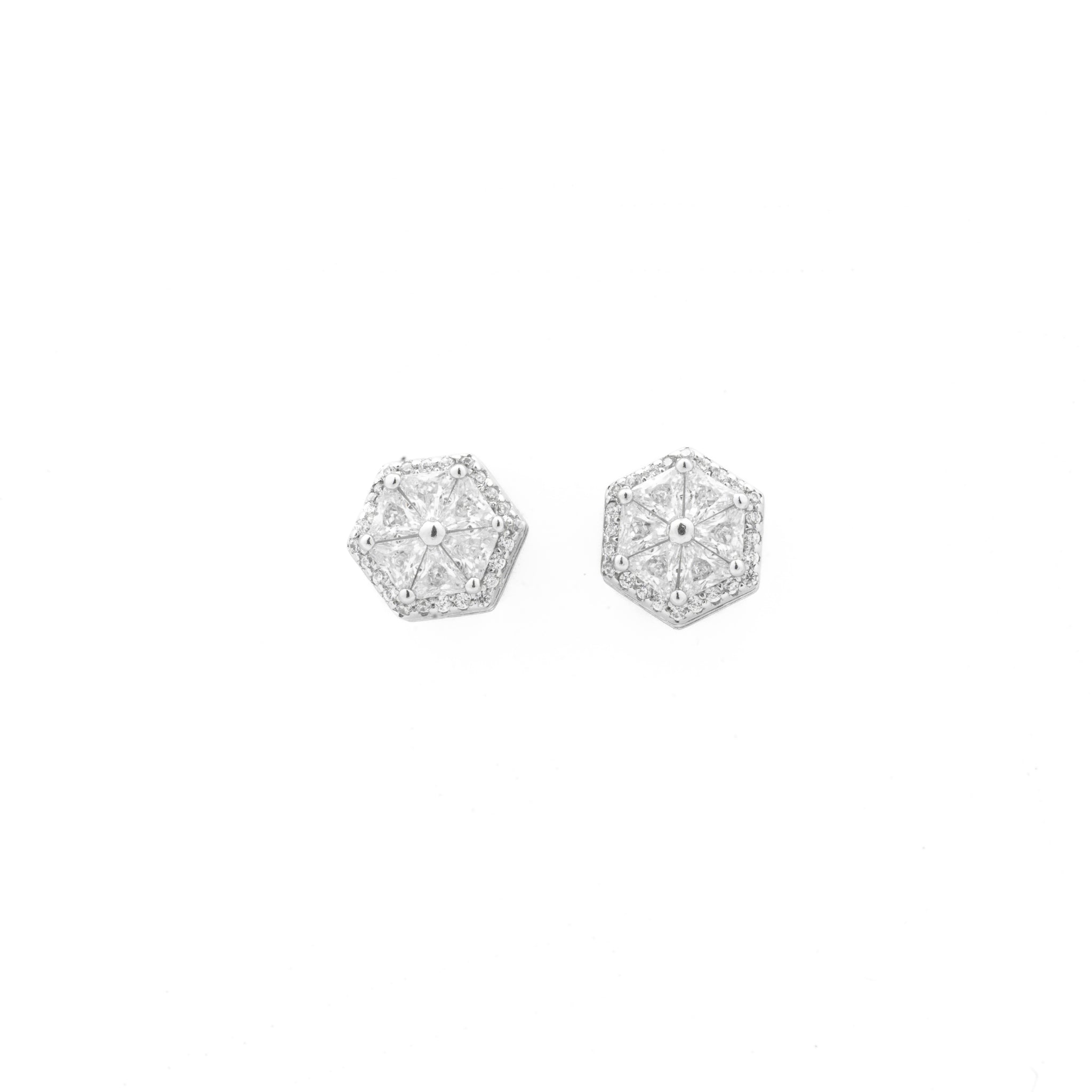 Silver White Crystal Hex Earrings